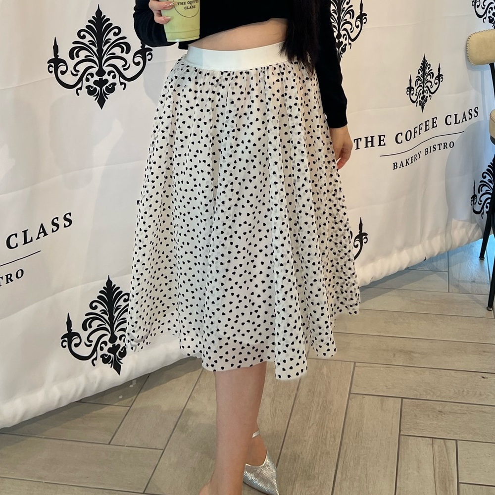 A New Day Tulle Midi Skirt Black and white Hearts